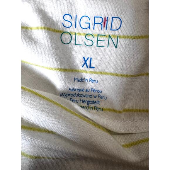 Sigrid Olsen XL White & Lime Green Striped Lightweight Top - Picture 4 of 5